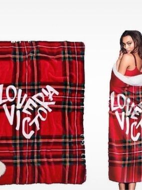 Victoria's Secret Red Plaid 'Love Victoria' Cozy Throw